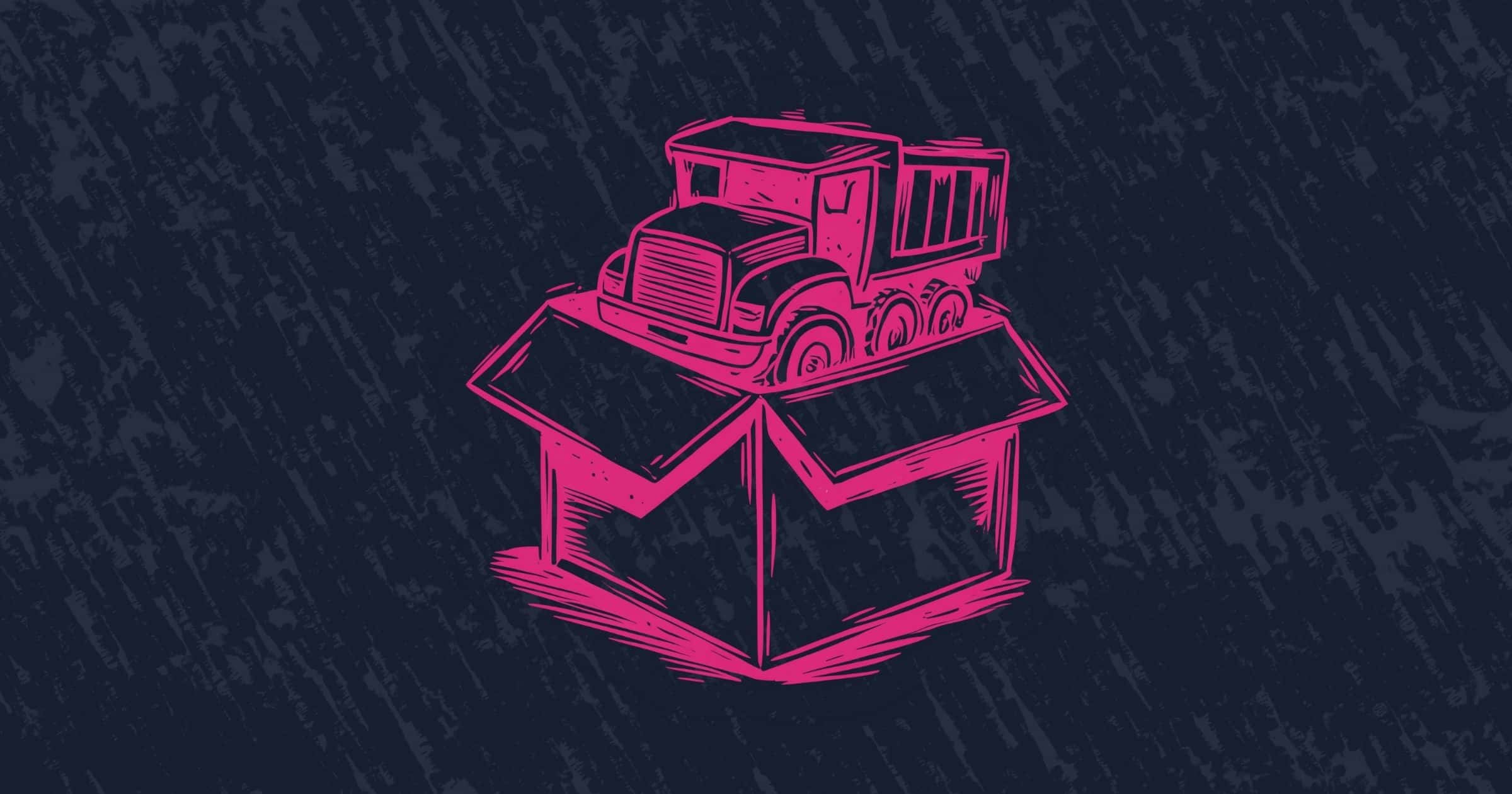 Illustration of a dump truck barely fitting into a cardboard box